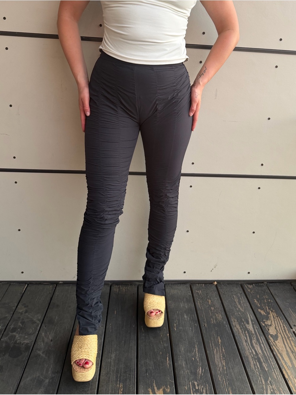 Manière De Voir Ruched Black Legging Pants Size 12